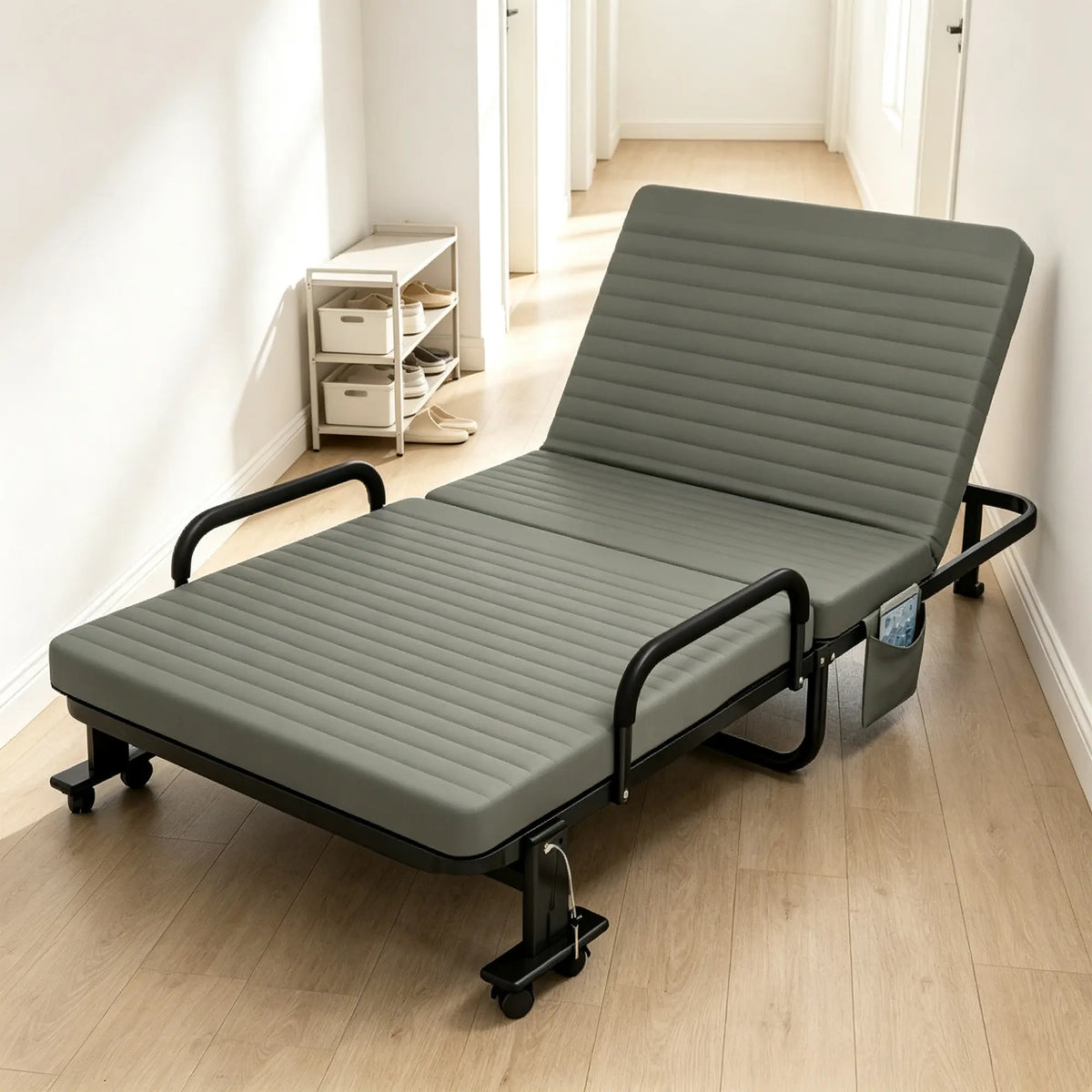 LIVARA Folding Single Bed Multi-Angle Adjustable Backrest, High-Resilience Foam & Steel Frame with Armrests - 192x90cm for Home & Office - Smoky Grey
