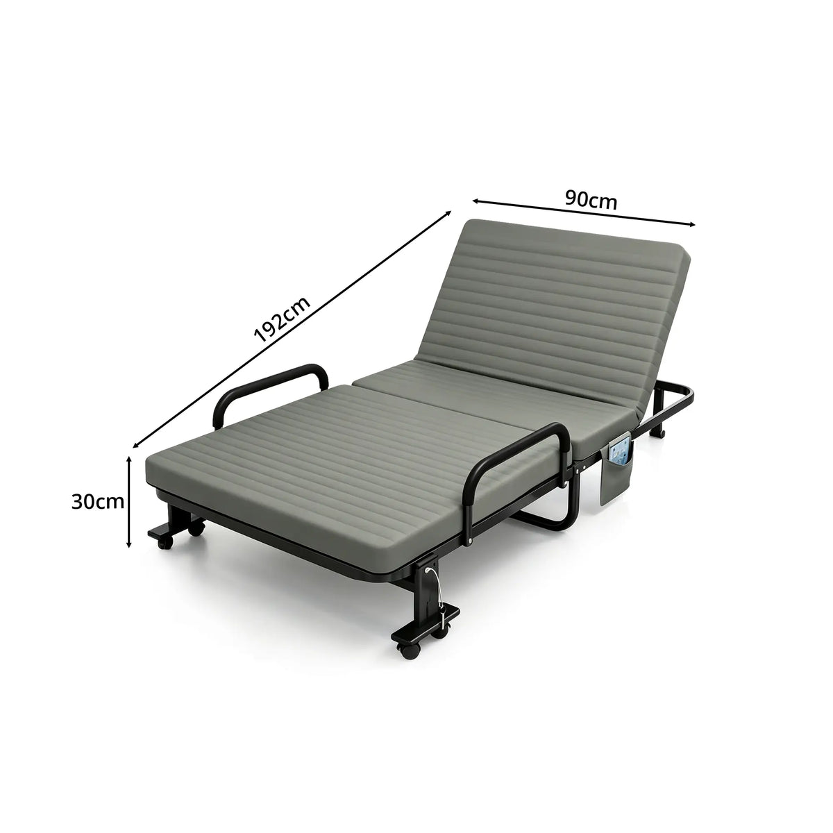 LIVARA Folding Single Bed Multi-Angle Adjustable Backrest, High-Resilience Foam & Steel Frame with Armrests - 192x90cm for Home & Office - Smoky Grey