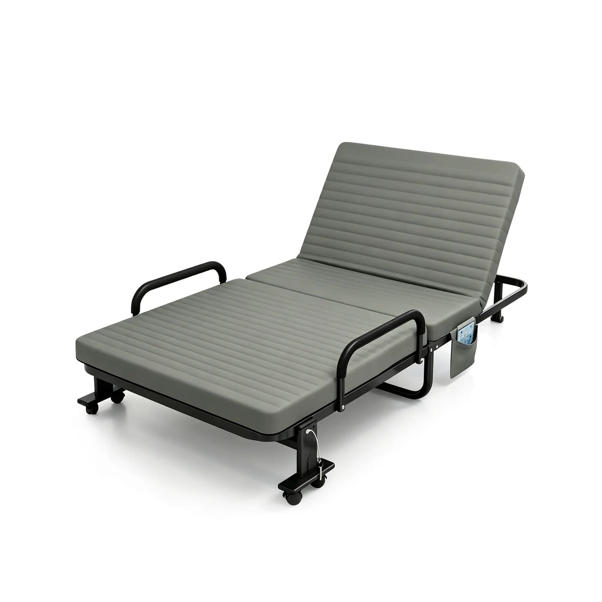 LIVARA Folding Single Bed Multi-Angle Adjustable Backrest, High-Resilience Foam & Steel Frame with Armrests - 192x90cm for Home & Office - Smoky Grey