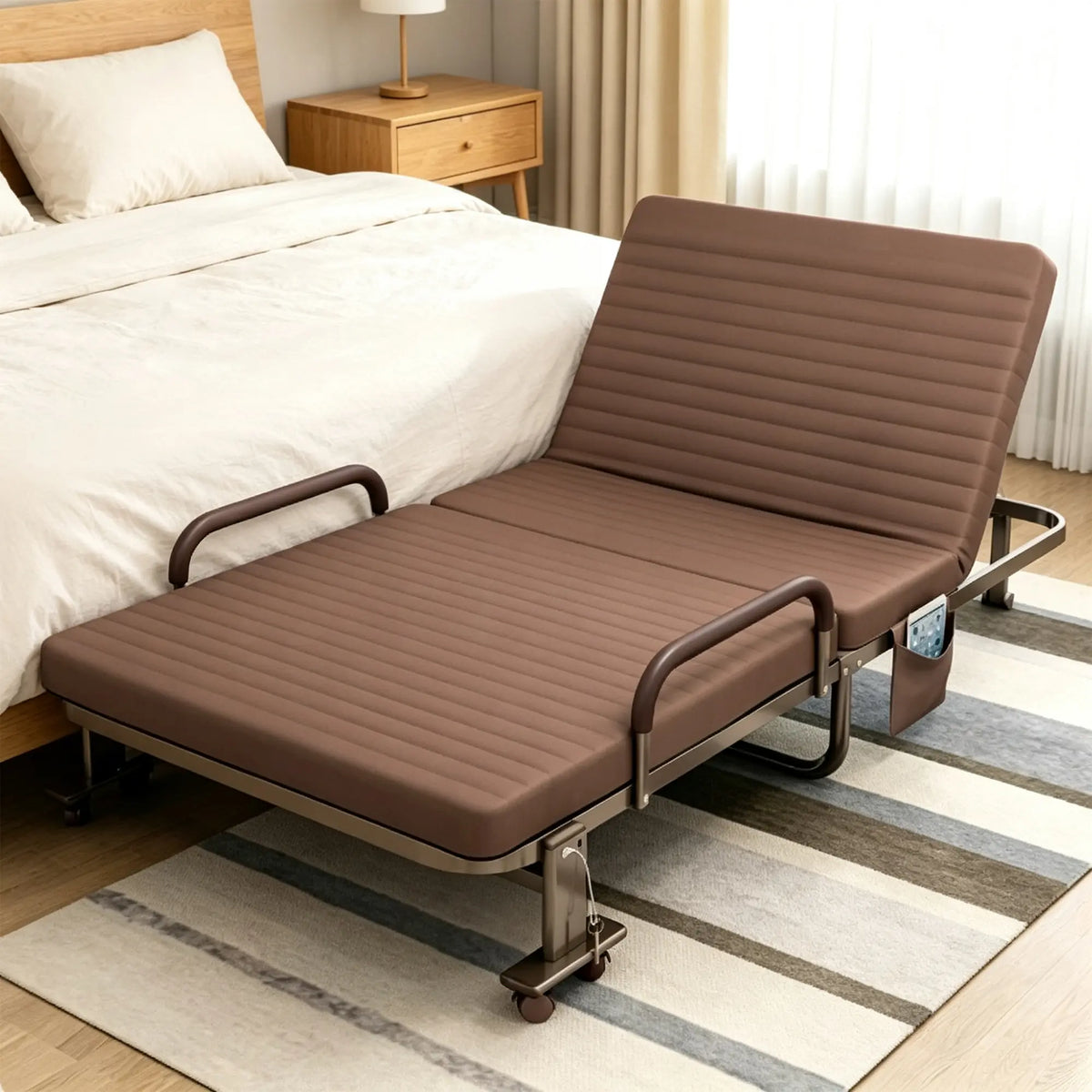 LIVARA Folding Single Bed Multi-Angle Adjustable Backrest, High-Resilience Foam & Steel Frame with Armrests - 192x90cm for Home & Office - Coffee