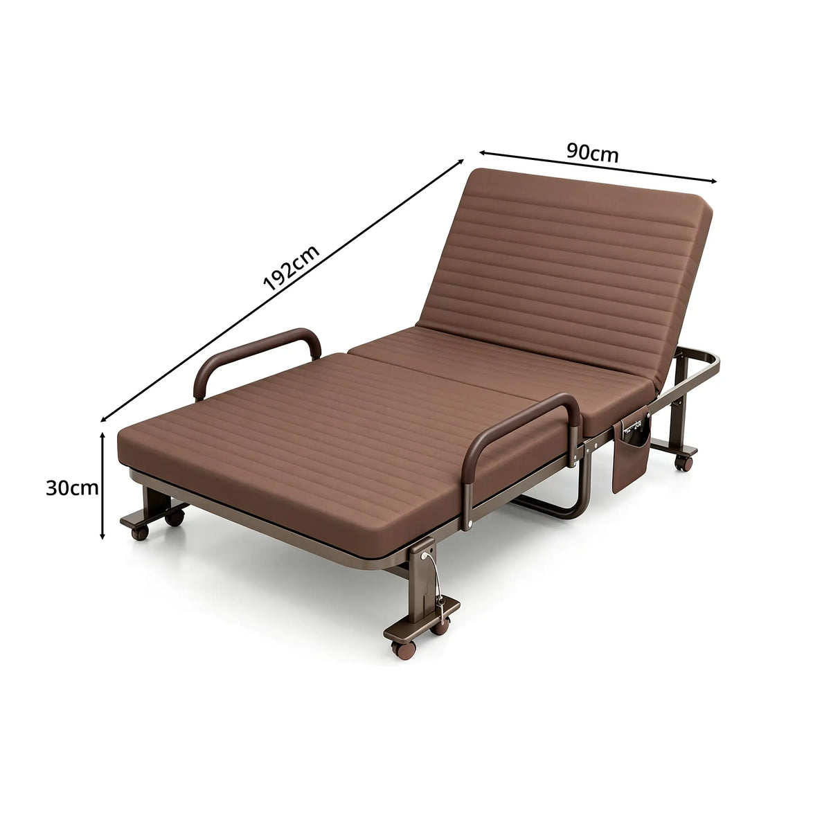 LIVARA Folding Single Bed Multi-Angle Adjustable Backrest, High-Resilience Foam & Steel Frame with Armrests - 192x90cm for Home & Office - Coffee
