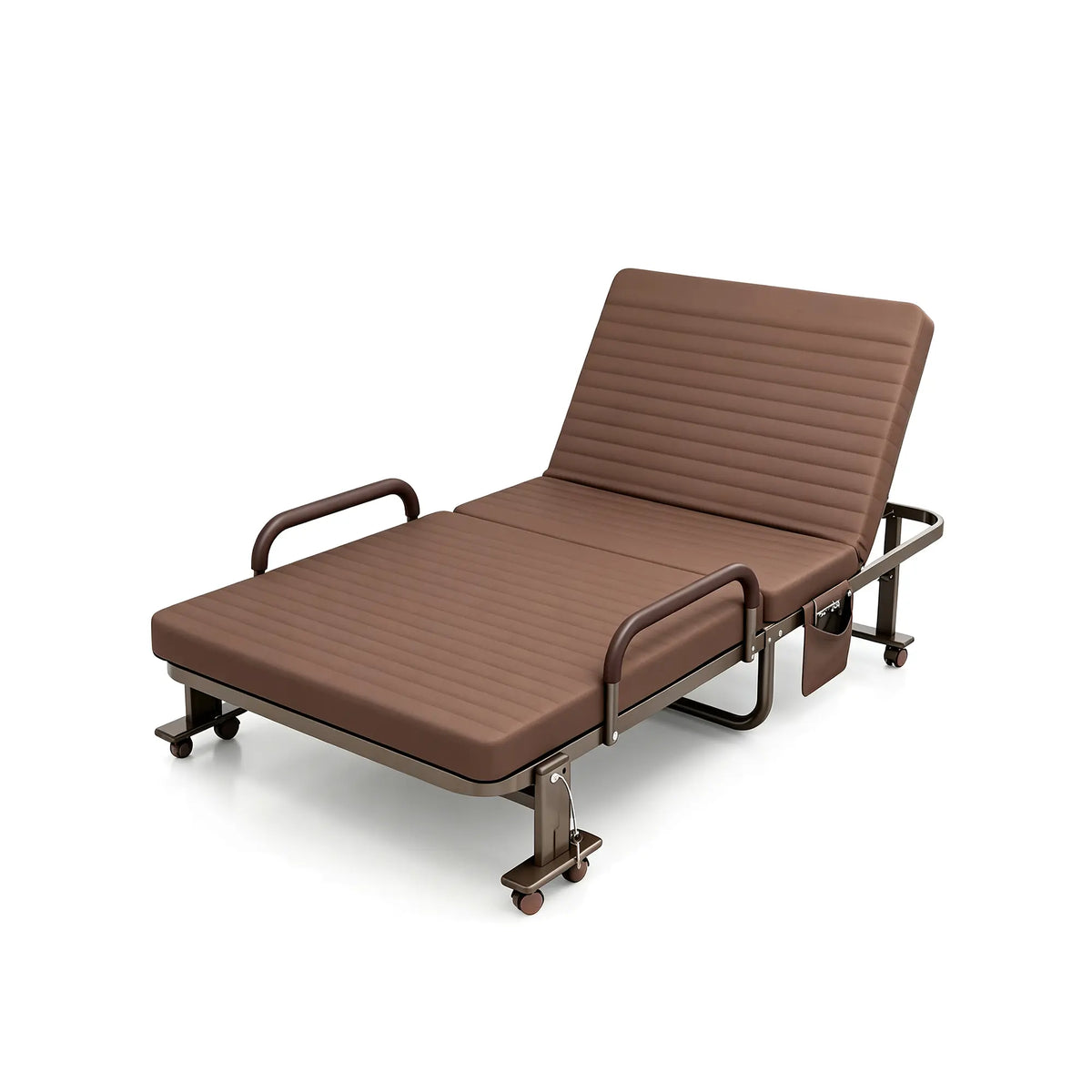 LIVARA Folding Single Bed Multi-Angle Adjustable Backrest, High-Resilience Foam & Steel Frame with Armrests - 192x90cm for Home & Office - Coffee