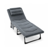 LIVARA Folding Lounge Bed 6-Position Adjustable Backrest, Soft Velvet Fabric & Integrated Pillow - 180x60cm Recliner for Home & Office - Grey
