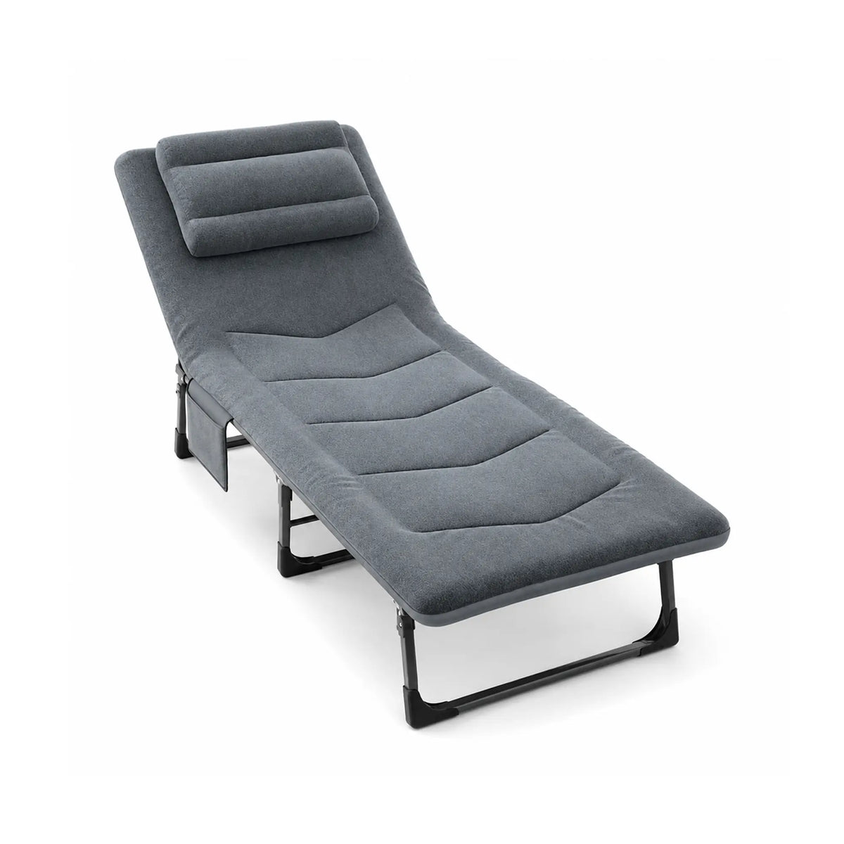 LIVARA Folding Lounge Bed 6-Position Adjustable Backrest, Soft Velvet Fabric & Integrated Pillow - 180x60cm Recliner for Home & Office - Grey