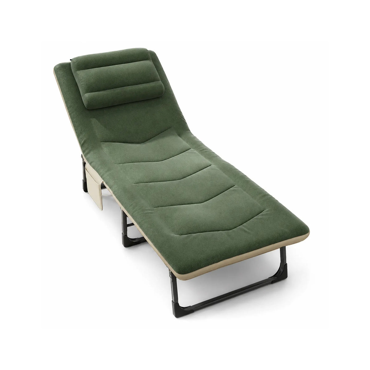 LIVARA Folding Lounge Bed 6-Position Adjustable Backrest, Soft Velvet Fabric & Integrated Pillow - 180x60cm Recliner for Home & Office - Green