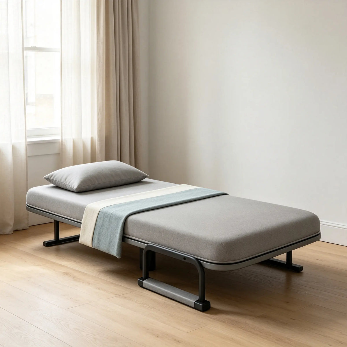 LIVARA Convertible Sofa Bed 5-Position Adjustable Backrest, High-Density Foam & Linen Fabric with Pillow - 65/80cm for Home & Guest Room - Light Grey