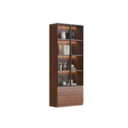 LIVARA 60/80cm Double Door Display Cabinet - Tempered Glass Storage with LED Lighting Slim Design for Living Room - Walnut