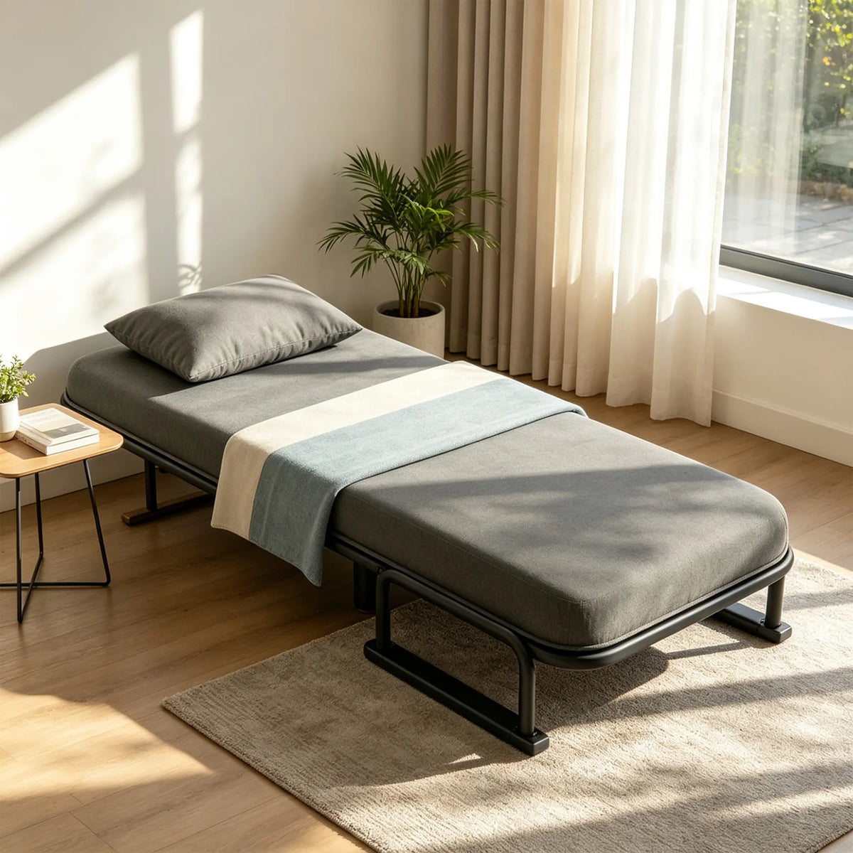 LIVARA Convertible Sofa Bed 5-Position Adjustable Backrest, High-Density Foam & Linen Fabric with Pillow - 65/80cm for Home & Guest Room - Grey