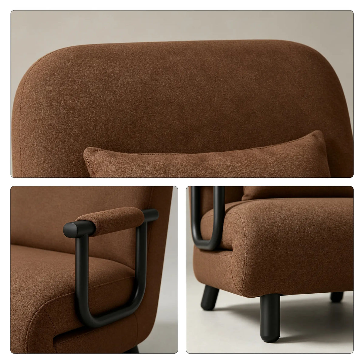 LIVARA Convertible Sofa Bed 5-Position Adjustable Backrest, High-Density Foam & Linen Fabric with Pillow - 65/80cm for Home & Guest Room - Coffee