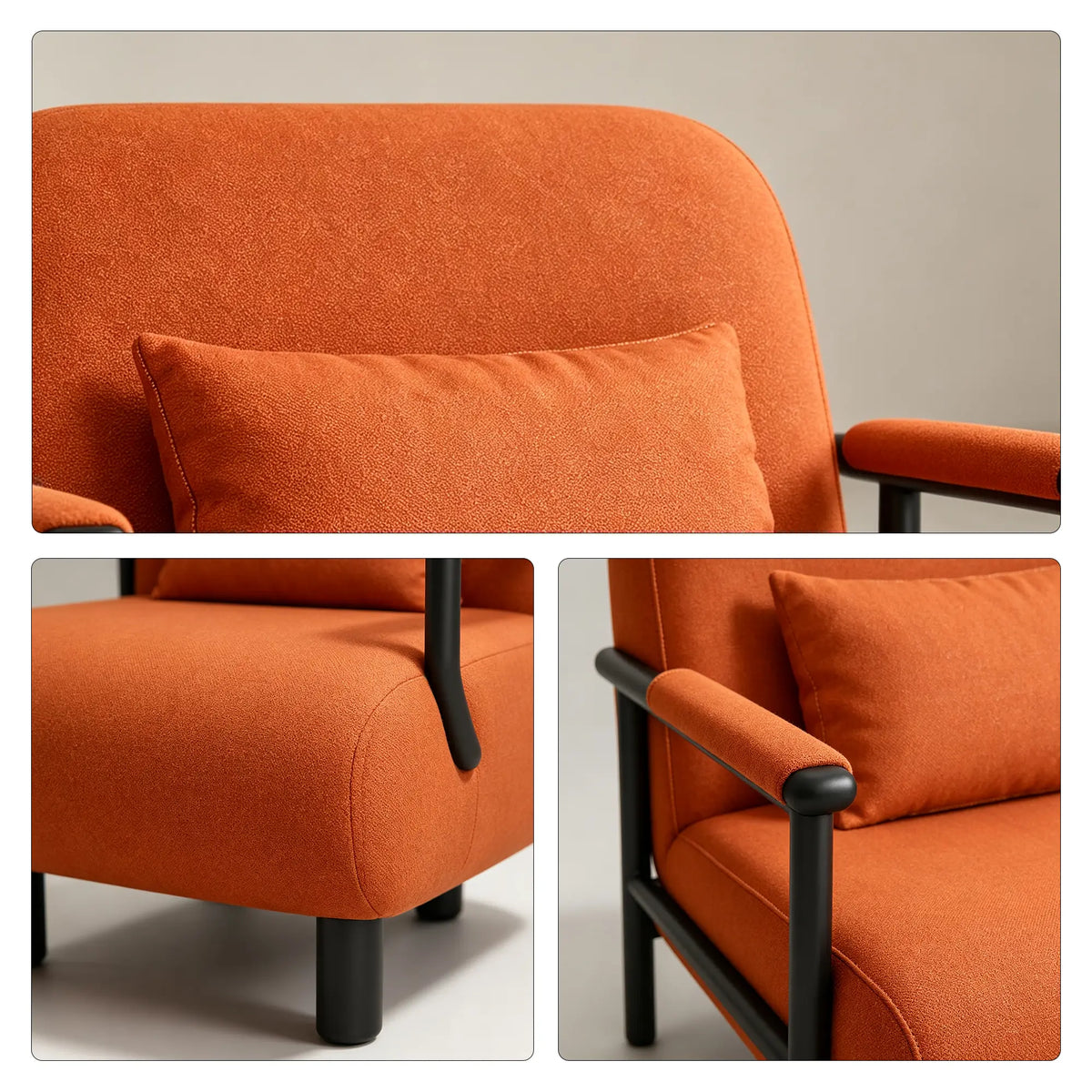 LIVARA Convertible Sofa Bed 5-Position Adjustable Backrest, High-Density Foam & Linen Fabric with Pillow - 65/80cm for Home & Guest Room - Orange