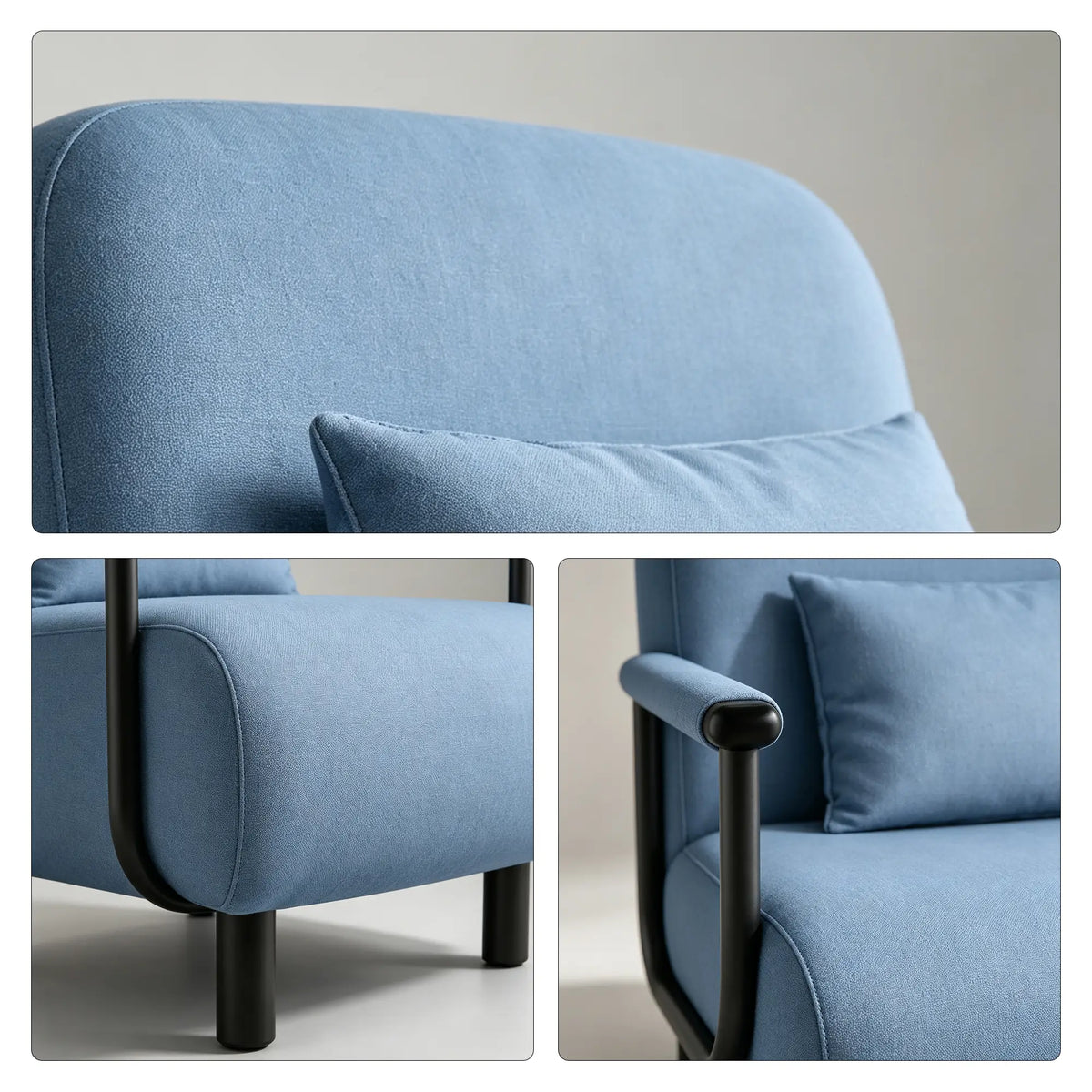 LIVARA Convertible Sofa Bed 5-Position Adjustable Backrest, High-Density Foam & Linen Fabric with Pillow - 65/80cm for Home & Guest Room - Light Blue