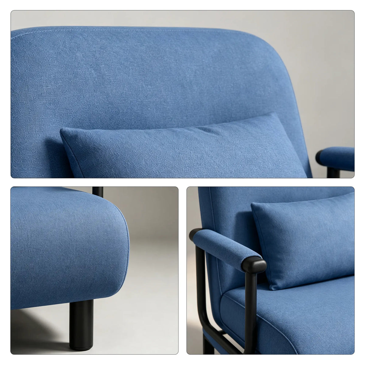 LIVARA Convertible Sofa Bed 5-Position Adjustable Backrest, High-Density Foam & Linen Fabric with Pillow - 65/80cm for Home & Guest Room - Blue
