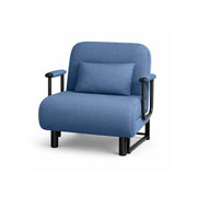 LIVARA Convertible Sofa Bed 5-Position Adjustable Backrest, High-Density Foam & Linen Fabric with Pillow - 65/80cm for Home & Guest Room - Blue