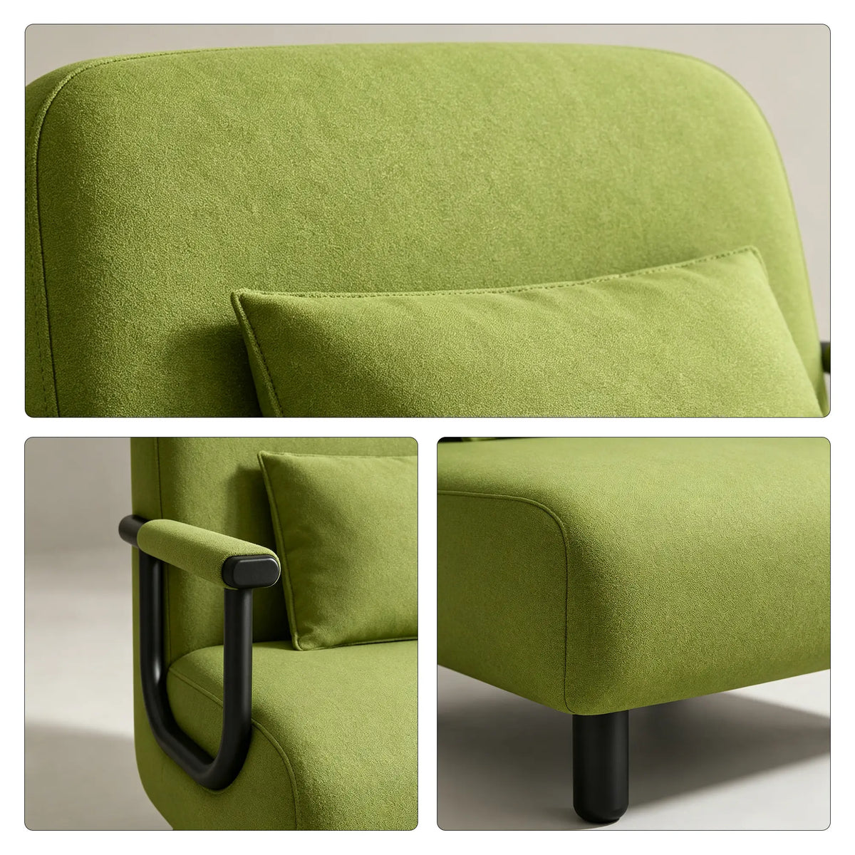 LIVARA Convertible Sofa Bed 5-Position Adjustable Backrest, High-Density Foam & Linen Fabric with Pillow - 65/80cm for Home & Guest Room - Green