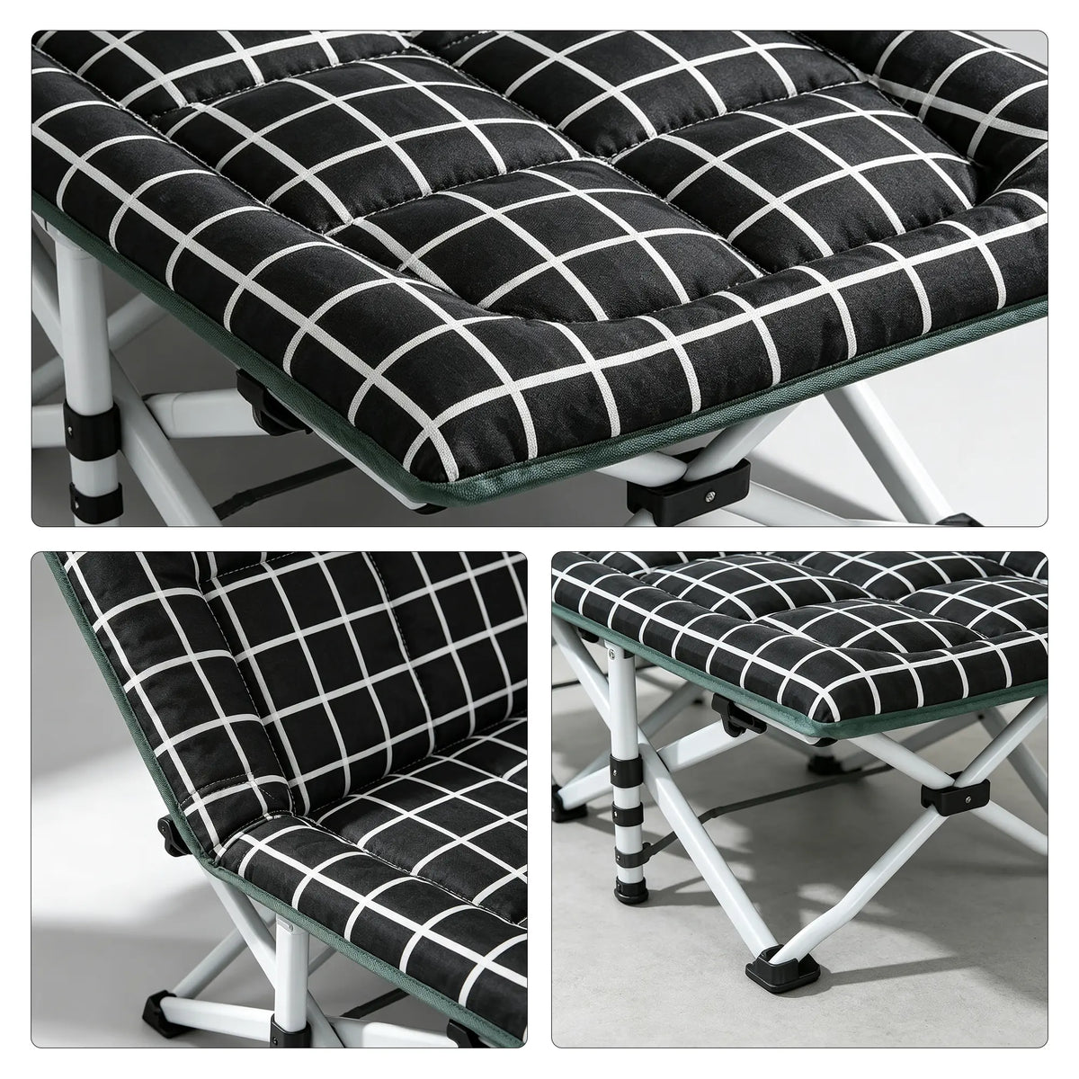 LIVARA Folding Single Bed - Soft Fabric Cover with Thick Steel Tube Frame & Built-in Headrest - Rollaway Bed for Home & Office - Black & White