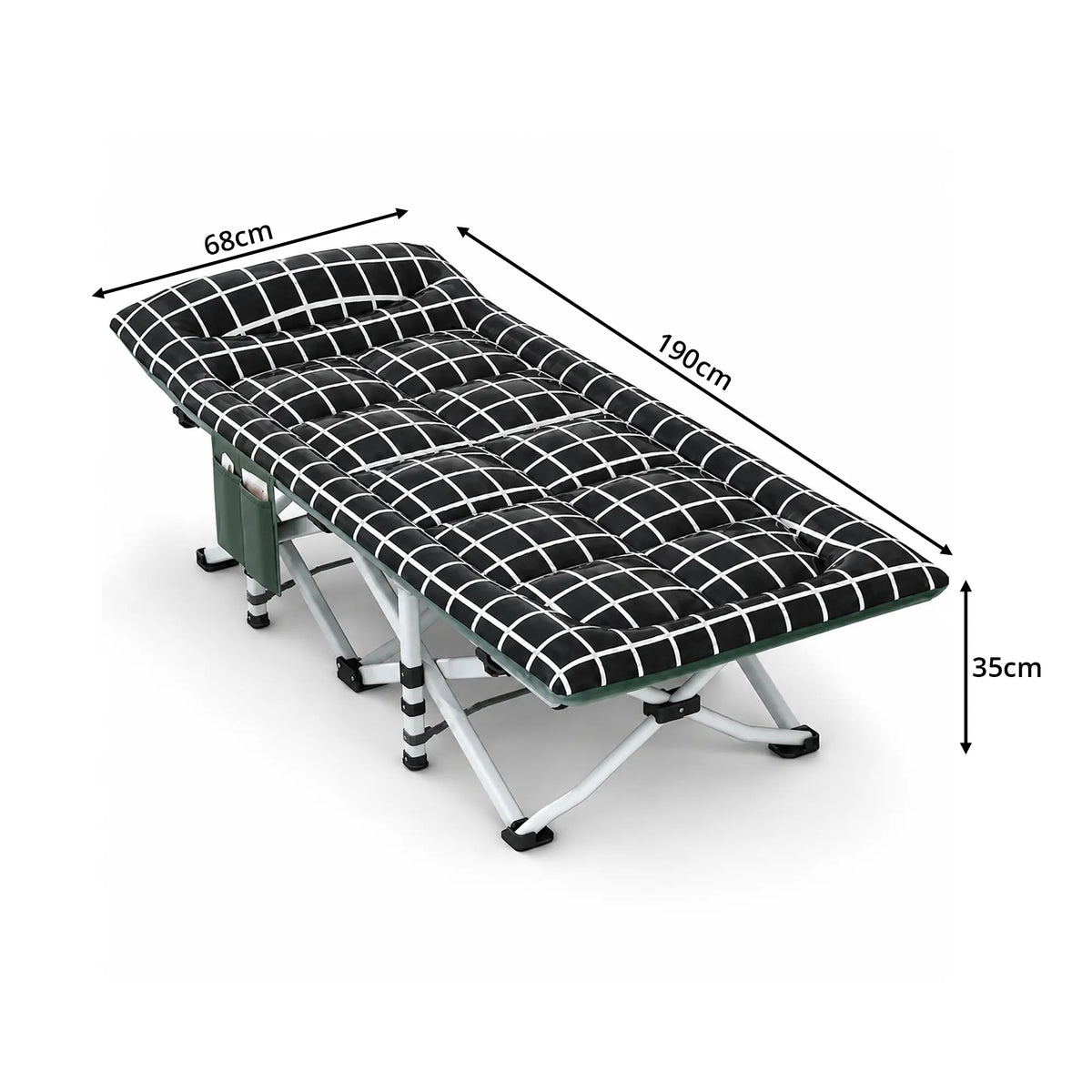 LIVARA Folding Single Bed - Soft Fabric Cover with Thick Steel Tube Frame & Built-in Headrest - Rollaway Bed for Home & Office - Black & White