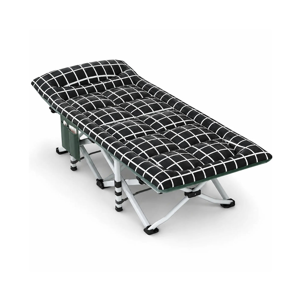 LIVARA Folding Single Bed - Soft Fabric Cover with Thick Steel Tube Frame & Built-in Headrest - Rollaway Bed for Home & Office - Black & White