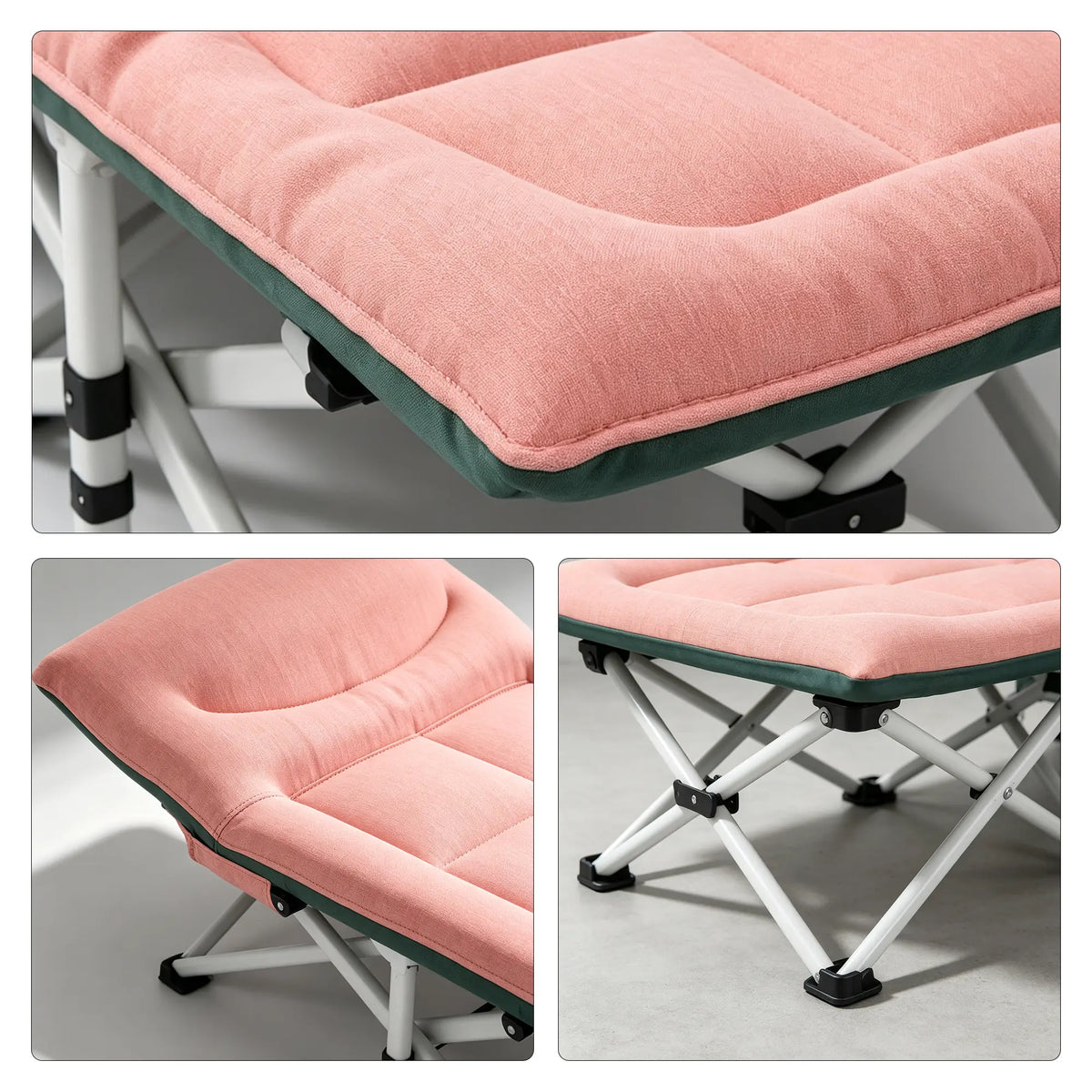 LIVARA Folding Single Bed - Soft Fabric Cover with Thick Steel Tube Frame & Built-in Headrest - Rollaway Bed for Home & Office - Pink
