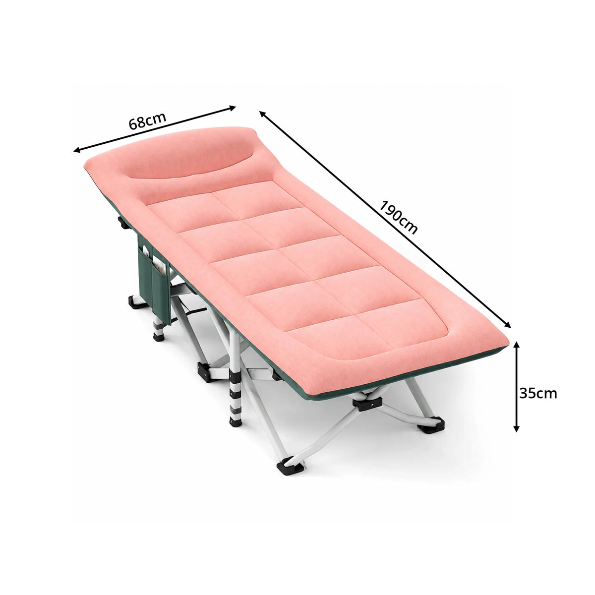 LIVARA Folding Single Bed - Soft Fabric Cover with Thick Steel Tube Frame & Built-in Headrest - Rollaway Bed for Home & Office - Pink