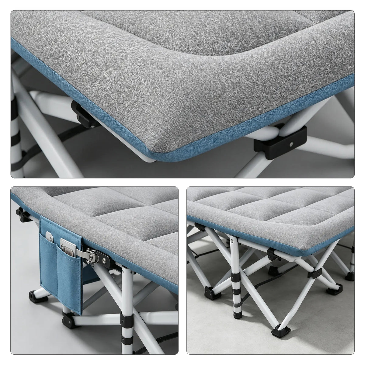 LIVARA Folding Single Bed - Soft Fabric Cover with Thick Steel Tube Frame & Built-in Headrest - Rollaway Bed for Home & Office - Grey