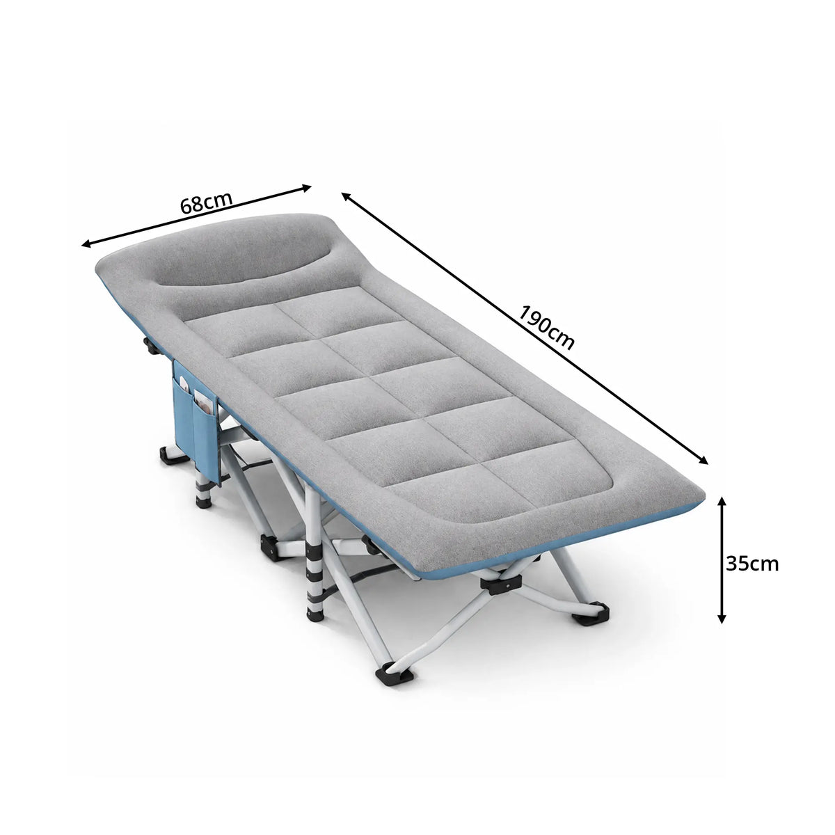 LIVARA Folding Single Bed - Soft Fabric Cover with Thick Steel Tube Frame & Built-in Headrest - Rollaway Bed for Home & Office - Grey