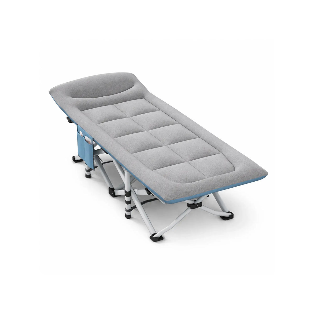 LIVARA Folding Single Bed - Soft Fabric Cover with Thick Steel Tube Frame & Built-in Headrest - Rollaway Bed for Home & Office - Grey