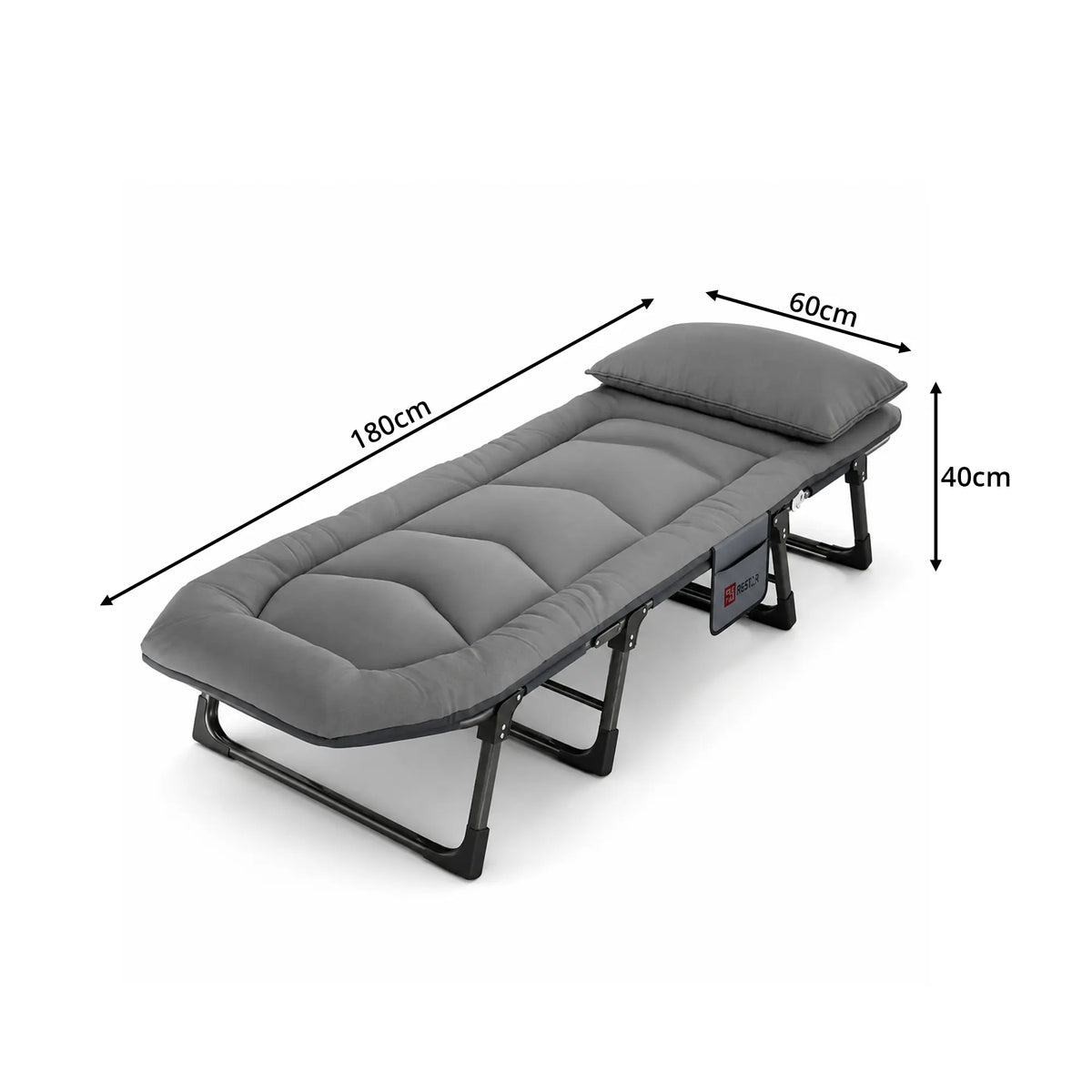LIVARA Folding Single Bed - Thick Padded Mattress with Neck Support Pillow & 6-Position Adjustable Backrest - 180/190cm for Home & Office - Moon Grey