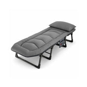 LIVARA Folding Single Bed - Thick Padded Mattress with Neck Support Pillow & 6-Position Adjustable Backrest - 180/190cm for Home & Office - Moon Grey