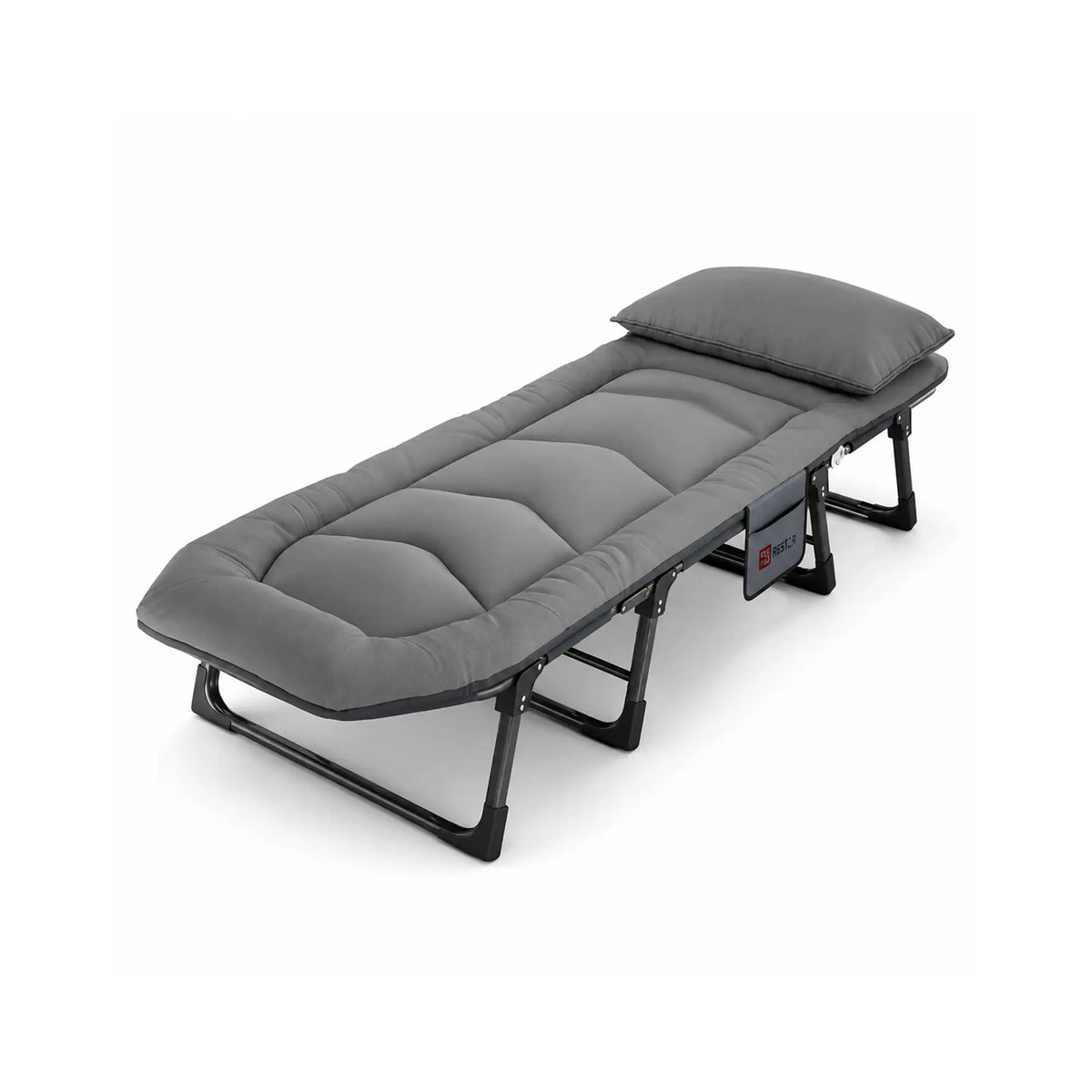 LIVARA Folding Single Bed - Thick Padded Mattress with Neck Support Pillow & 6-Position Adjustable Backrest - 180/190cm for Home & Office - Moon Grey
