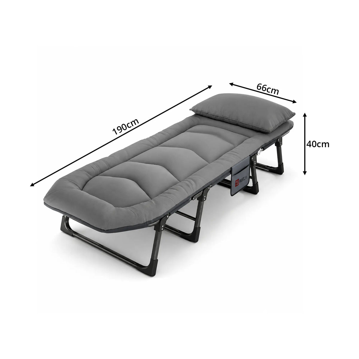 LIVARA Folding Single Bed - Thick Padded Mattress with Neck Support Pillow & 6-Position Adjustable Backrest - 180/190cm for Home & Office - Moon Grey