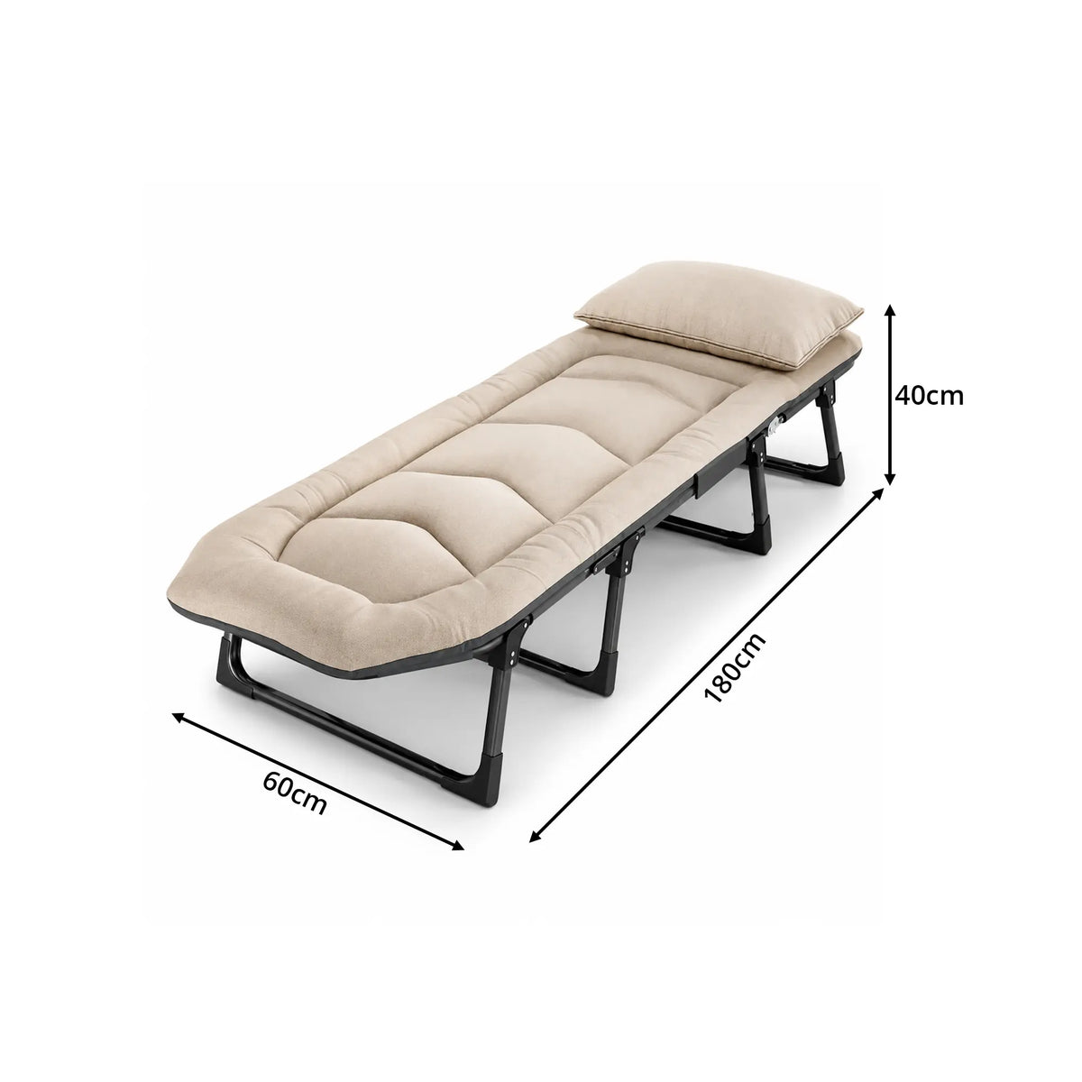 LIVARA Folding Single Bed - Thick Padded Mattress with Neck Support Pillow & 6-Position Adjustable Backrest - 180/190cm for Home & Office - White