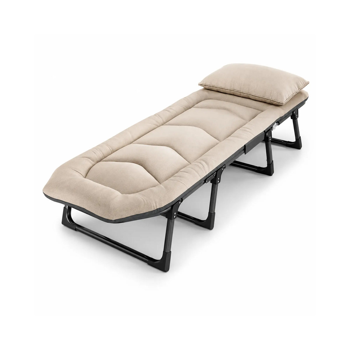 LIVARA Folding Single Bed - Thick Padded Mattress with Neck Support Pillow & 6-Position Adjustable Backrest - 180/190cm for Home & Office - White