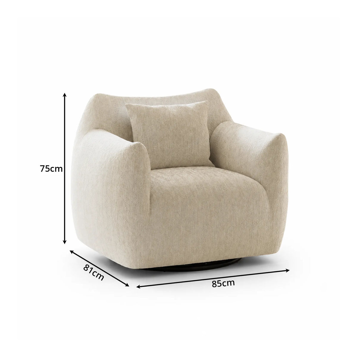 LIVARA 360-Degree Swivel Accent Chair - Soft Chenille Linen Upholstery with Cushion - 85cm Modern Lounge Armchair for Living Room & Bedroom - Mist White