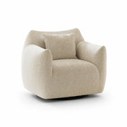 LIVARA 360-Degree Swivel Accent Chair - Soft Chenille Linen Upholstery with Cushion - 85cm Modern Lounge Armchair for Living Room & Bedroom - Mist White