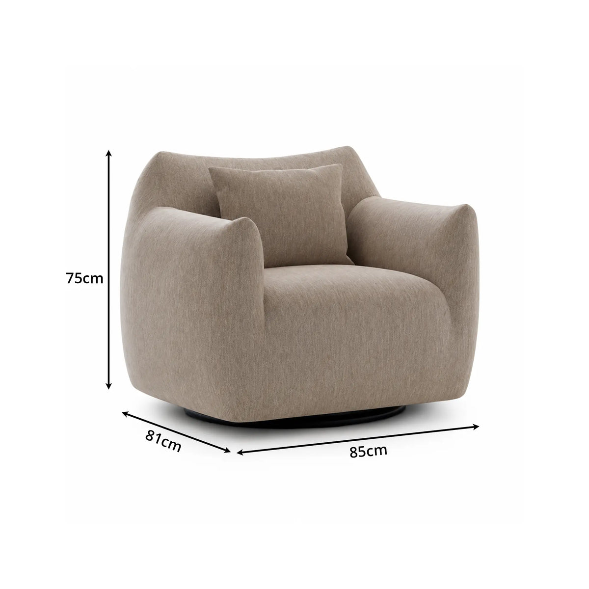 LIVARA 360-Degree Swivel Accent Chair - Soft Chenille Linen Upholstery with Cushion - 85cm Modern Lounge Armchair for Living Room & Bedroom - Coffee
