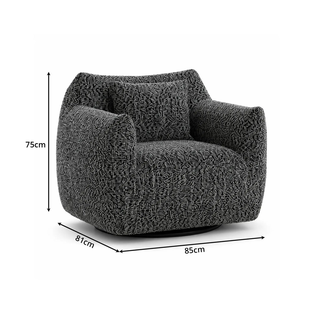 LIVARA 360-Degree Swivel Accent Chair - Soft Chenille Linen Upholstery with Cushion - 85cm Modern Lounge Armchair for Living Room & Bedroom - Black