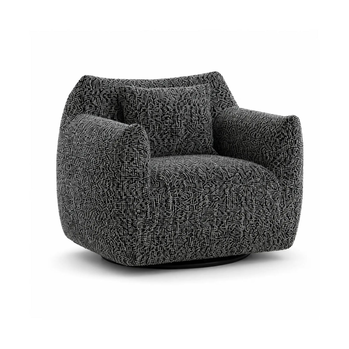 LIVARA 360-Degree Swivel Accent Chair - Soft Chenille Linen Upholstery with Cushion - 85cm Modern Lounge Armchair for Living Room & Bedroom - Black