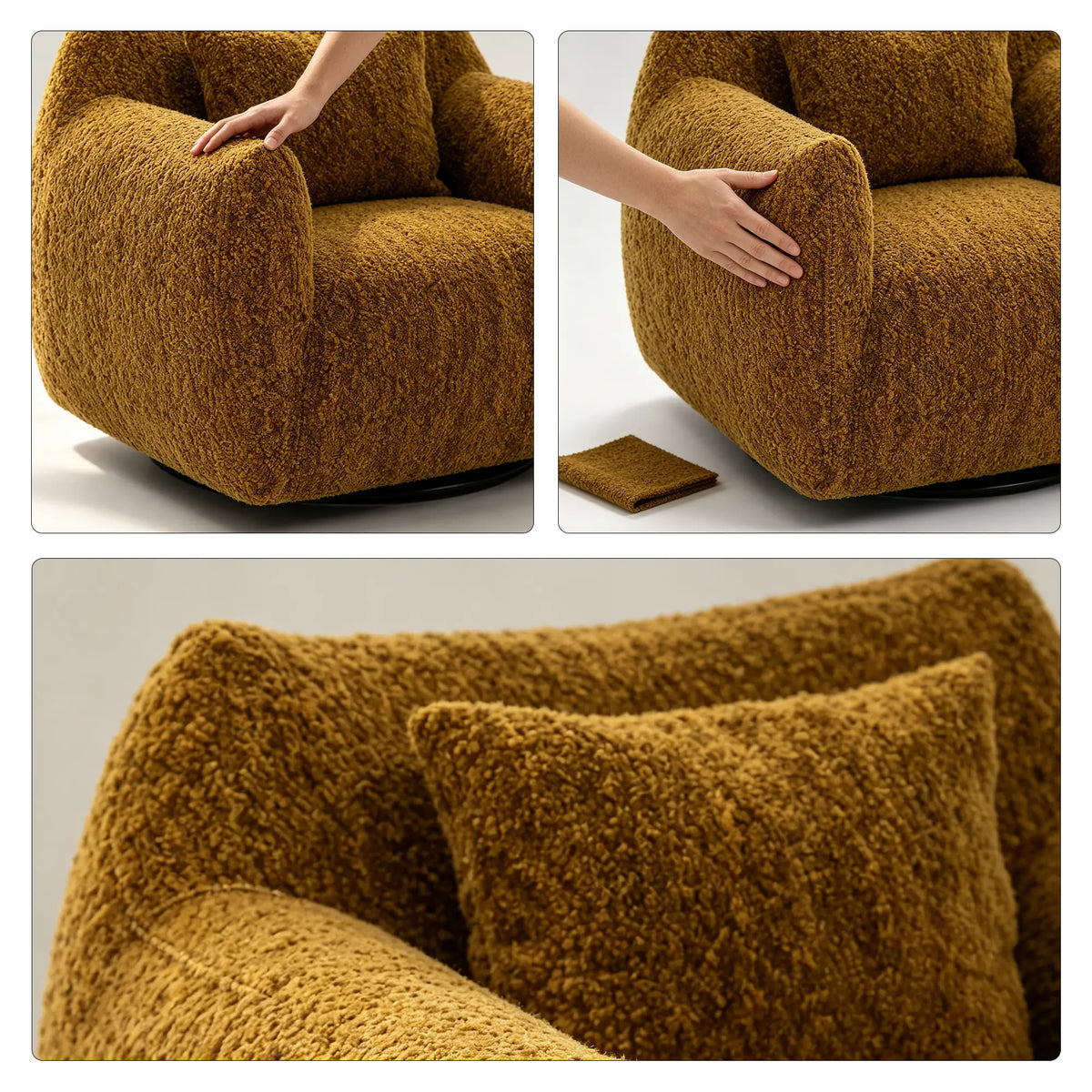 LIVARA 360-Degree Swivel Accent Chair - Soft Chenille Linen Upholstery with Cushion - 85cm Modern Lounge Armchair for Living Room & Bedroom - Yellow