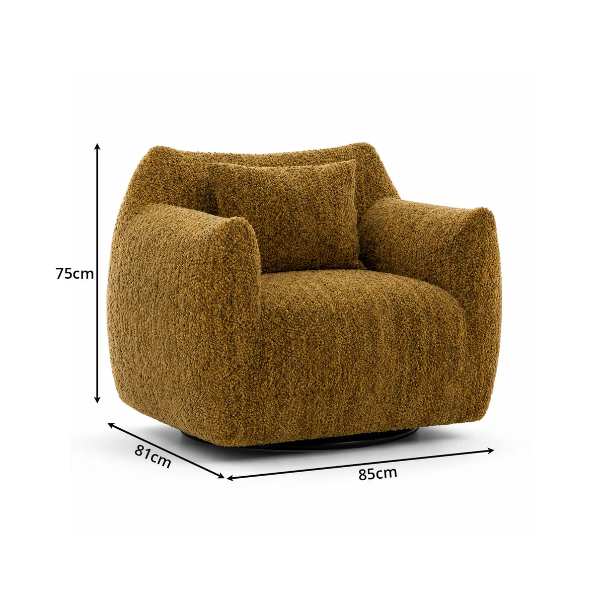 LIVARA 360-Degree Swivel Accent Chair - Soft Chenille Linen Upholstery with Cushion - 85cm Modern Lounge Armchair for Living Room & Bedroom - Yellow