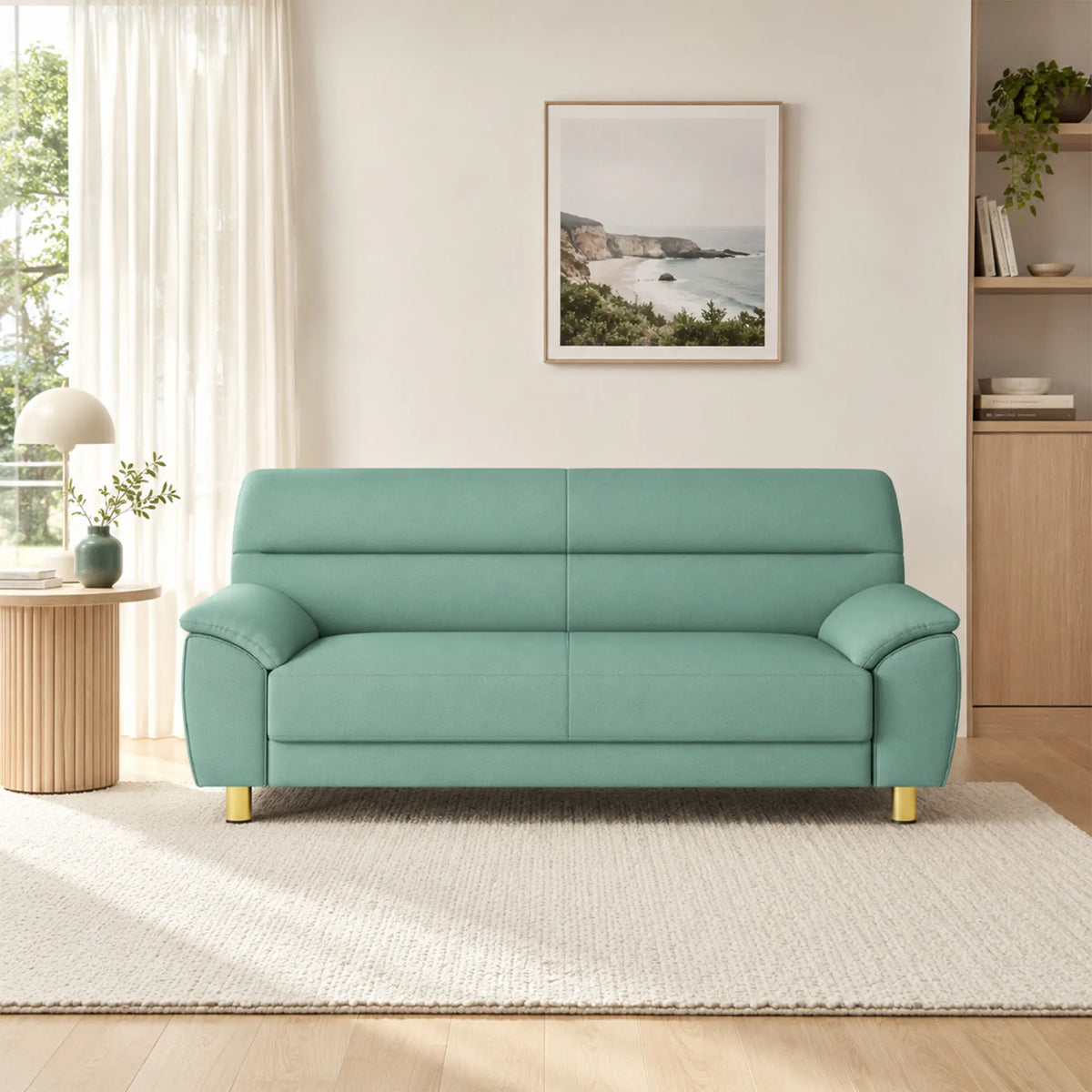LIVARA Modern 3 Seater Sofa with Nano Technology Fabric, High Resilience Foam Cushions & Solid Wood Frame, 180cm Lounge Couch for Living Room - Sky Blue
