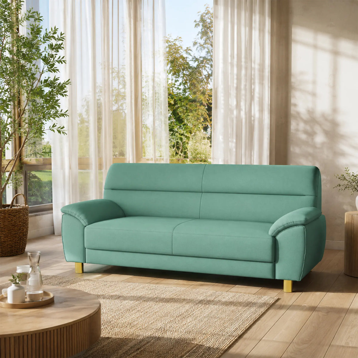 LIVARA Modern 3 Seater Sofa with Nano Technology Fabric, High Resilience Foam Cushions & Solid Wood Frame, 180cm Lounge Couch for Living Room - Sky Blue