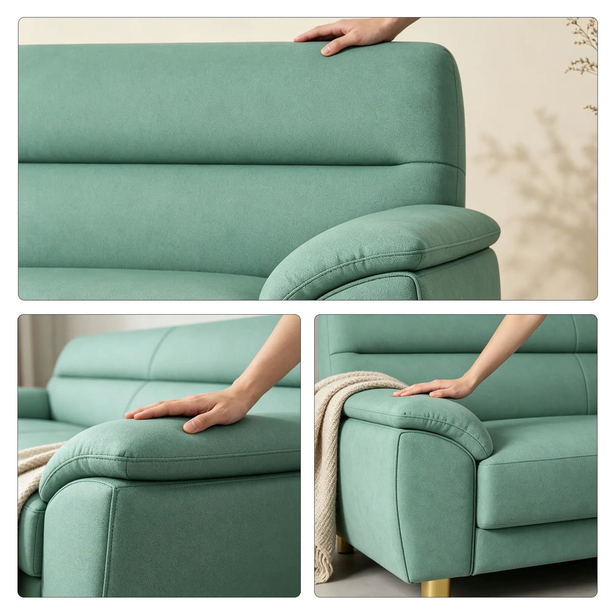 LIVARA Modern 3 Seater Sofa with Nano Technology Fabric, High Resilience Foam Cushions & Solid Wood Frame, 180cm Lounge Couch for Living Room - Sky Blue