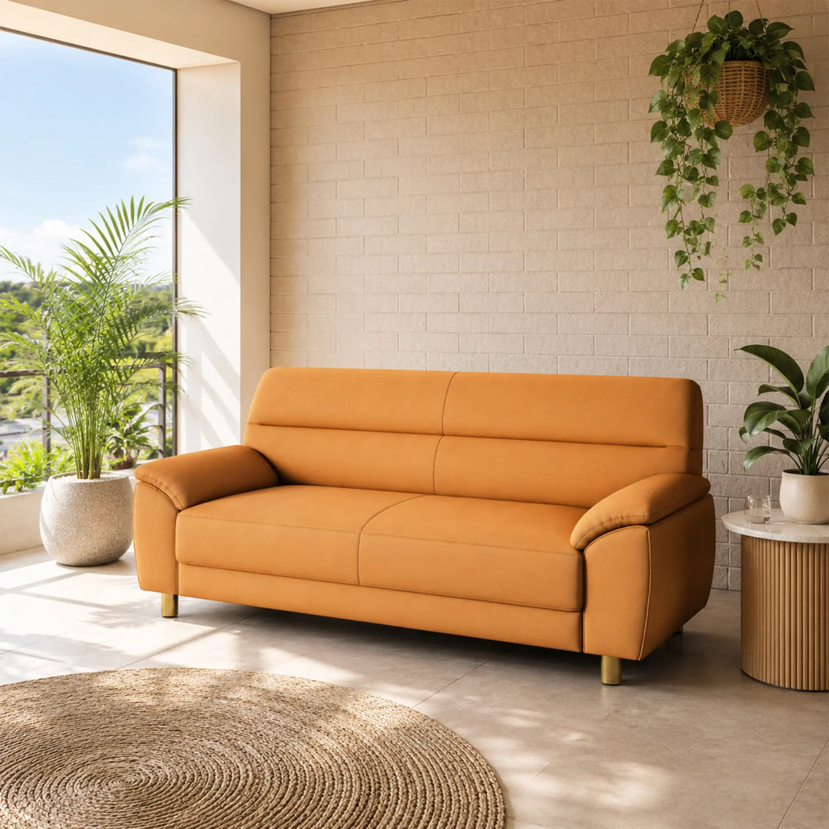 LIVARA Modern 3 Seater Sofa with Nano Technology Fabric, High Resilience Foam Cushions & Solid Wood Frame, 180cm Lounge Couch for Living Room - Orange