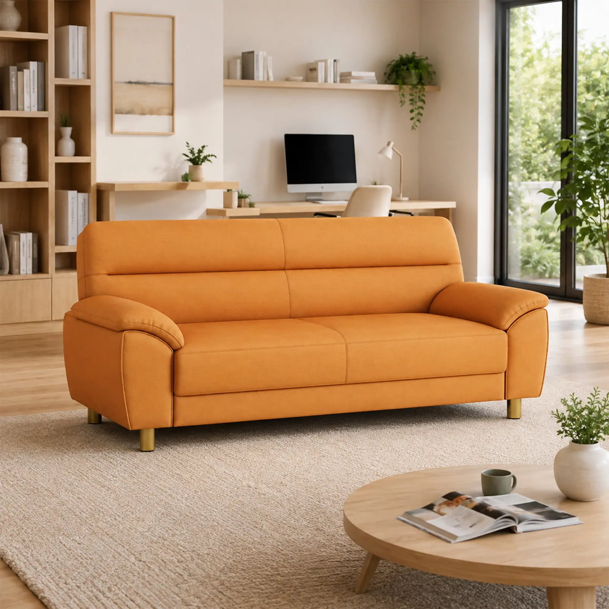 LIVARA Modern 3 Seater Sofa with Nano Technology Fabric, High Resilience Foam Cushions & Solid Wood Frame, 180cm Lounge Couch for Living Room - Orange