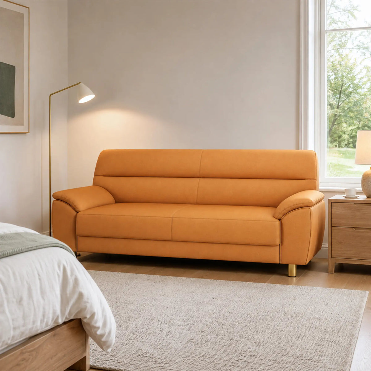 LIVARA Modern 3 Seater Sofa with Nano Technology Fabric, High Resilience Foam Cushions & Solid Wood Frame, 180cm Lounge Couch for Living Room - Orange