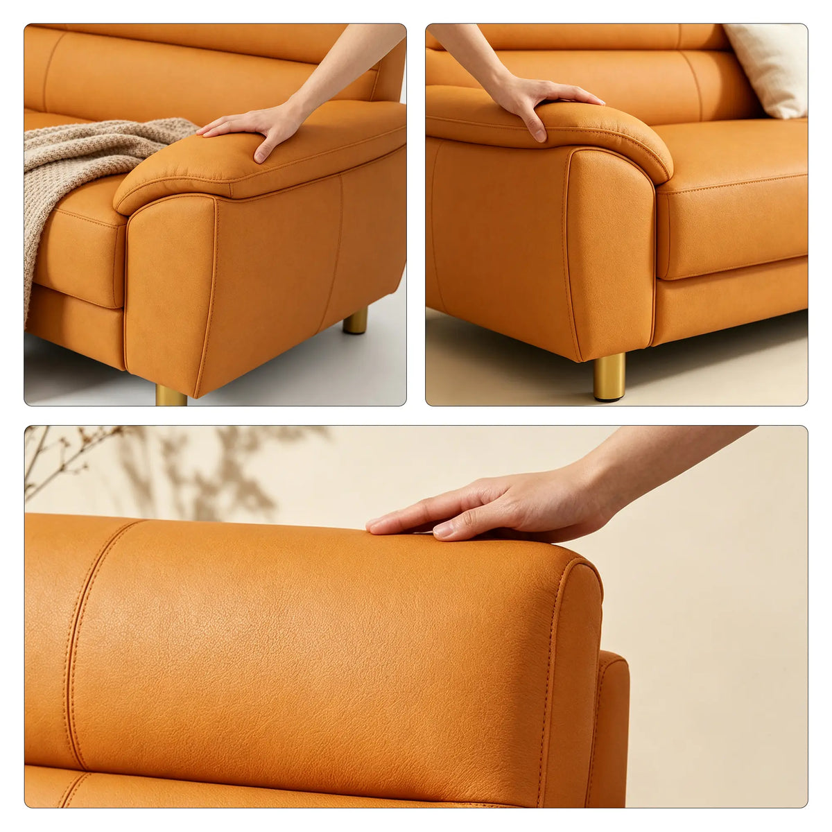 LIVARA Modern 3 Seater Sofa with Nano Technology Fabric, High Resilience Foam Cushions & Solid Wood Frame, 180cm Lounge Couch for Living Room - Orange