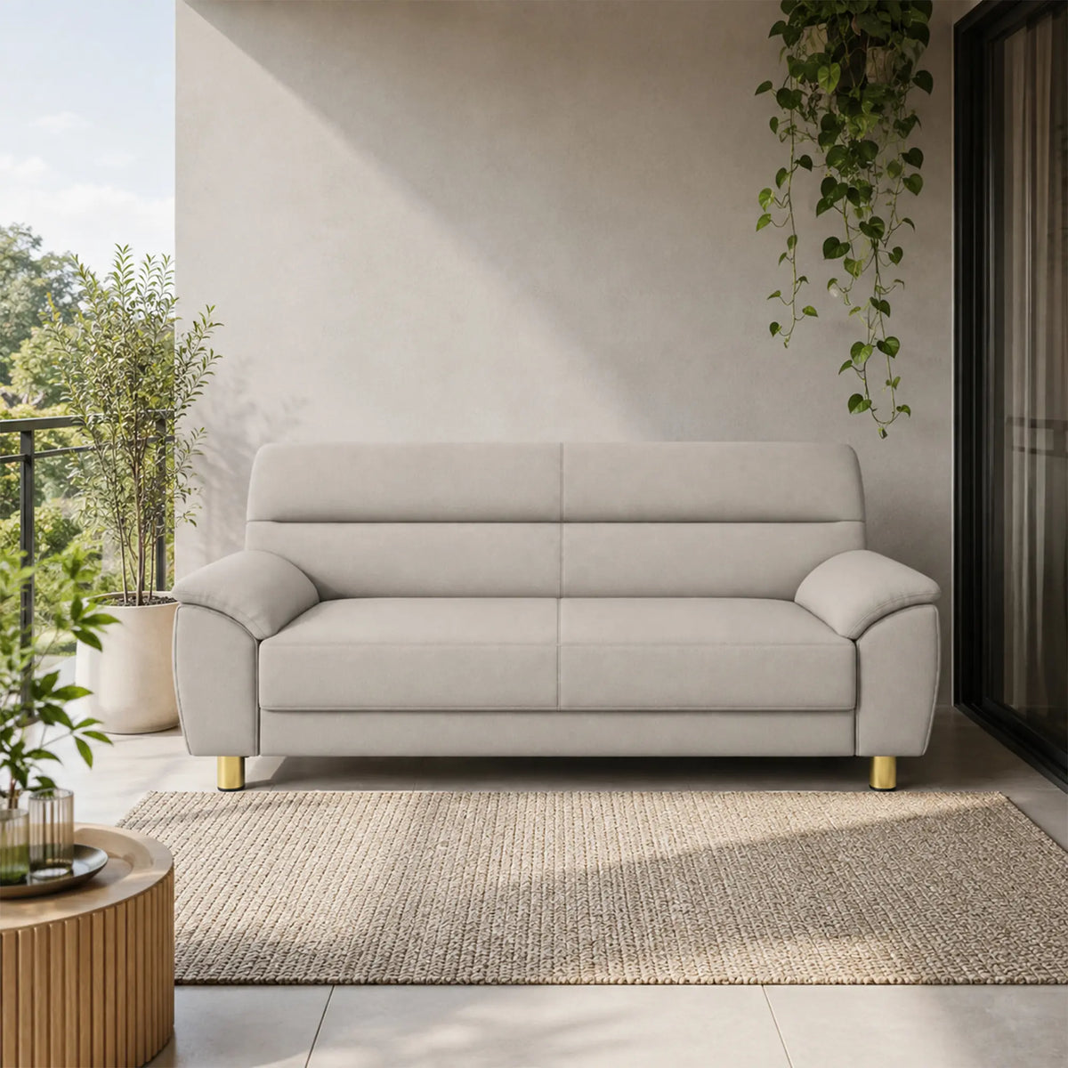 LIVARA Modern 3 Seater Sofa with Nano Technology Fabric, High Resilience Foam Cushions & Solid Wood Frame, 180cm Lounge Couch for Living Room - Light Grey