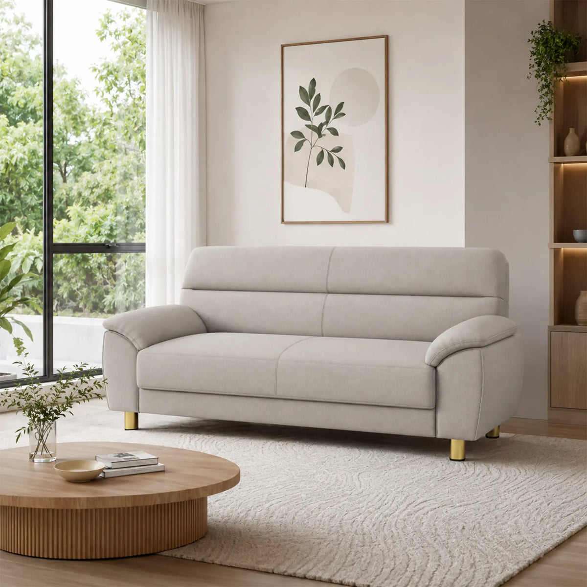 LIVARA Modern 3 Seater Sofa with Nano Technology Fabric, High Resilience Foam Cushions & Solid Wood Frame, 180cm Lounge Couch for Living Room - Light Grey