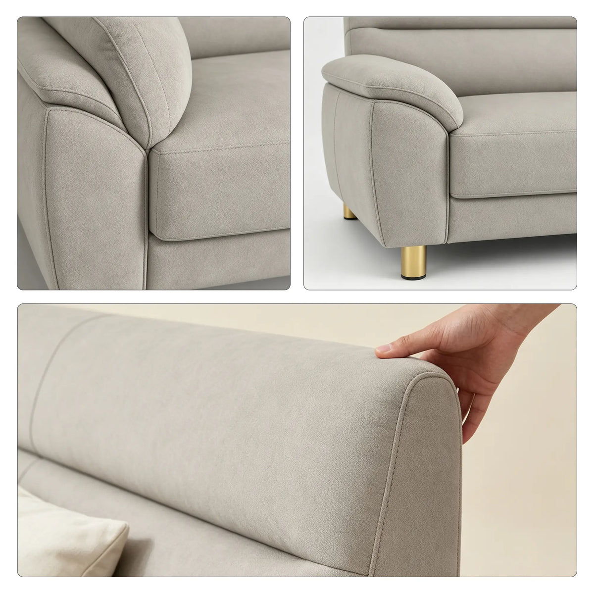 LIVARA Modern 3 Seater Sofa with Nano Technology Fabric, High Resilience Foam Cushions & Solid Wood Frame, 180cm Lounge Couch for Living Room - Light Grey