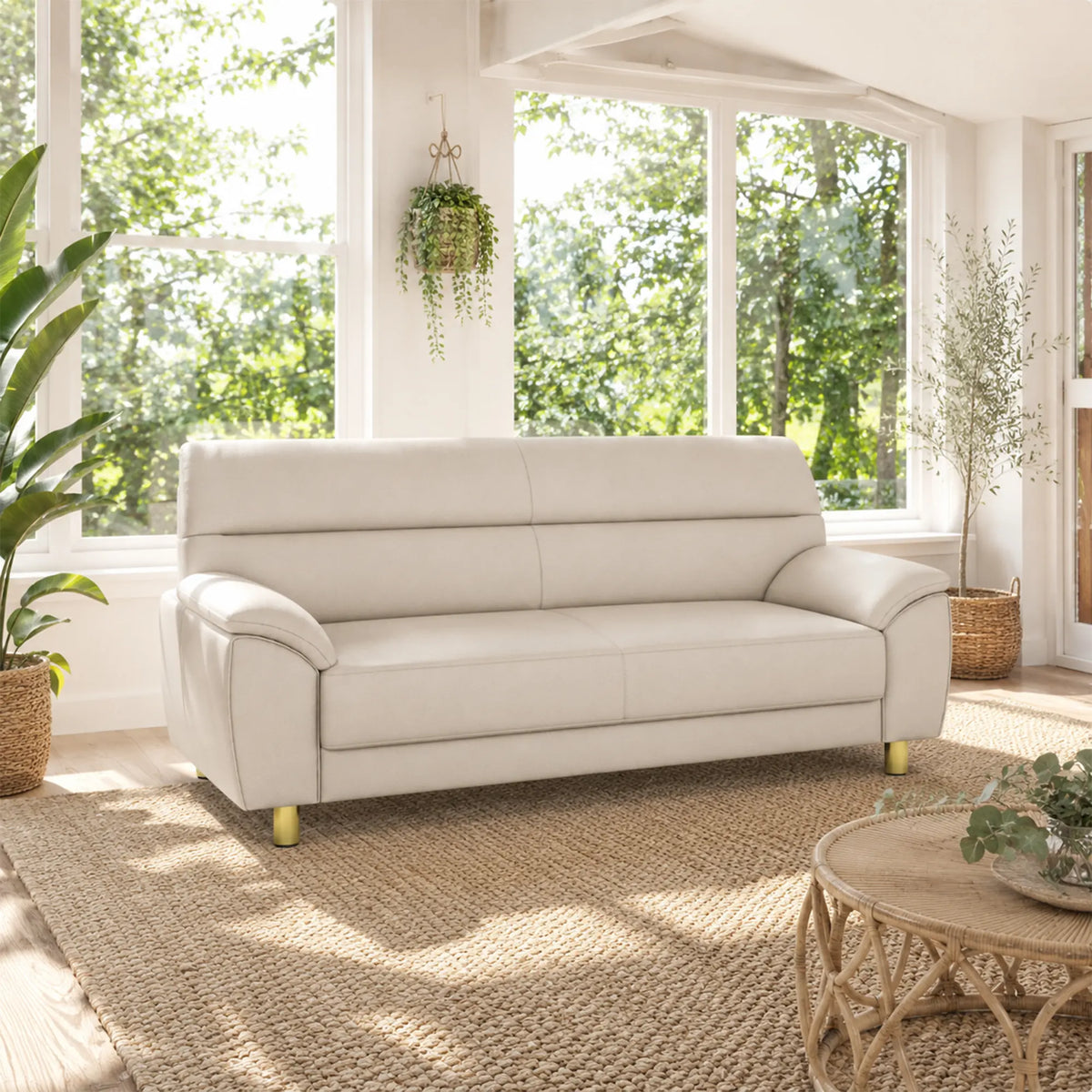 LIVARA Modern 3 Seater Sofa with Nano Technology Fabric, High Resilience Foam Cushions & Solid Wood Frame, 180cm Lounge Couch for Living Room - Beige